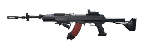SKS marksman rifle: classic gas-operated semi-automatic carbine chambered in 7.62x39mm with wooden stock and precision tactical barrel